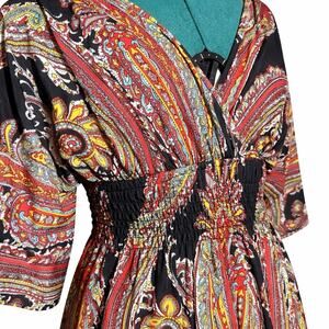 Fifth & Love Paisley Boho Maxi Dress Size M Black Red V-Neck Smocked Waist Comfy